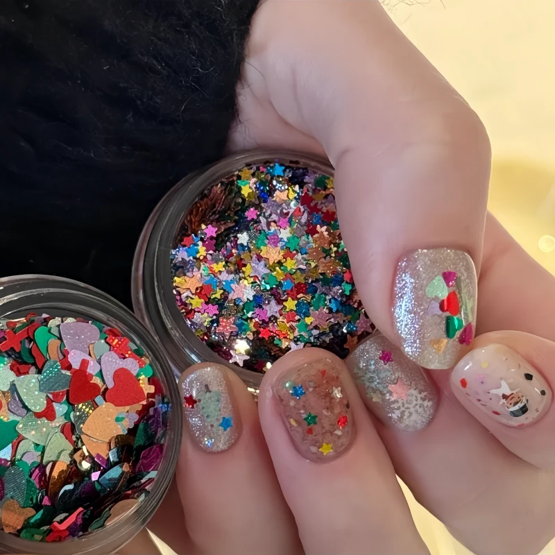 闪闪韩系简约ins星星美甲饰品彩色日系五角星亮片指甲装饰