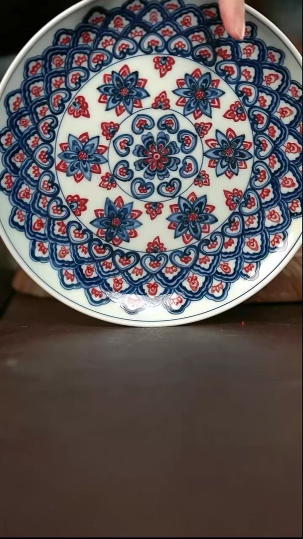 手绘微瑕高温现代瓷  气窑  宝相花壶承17.5Cm