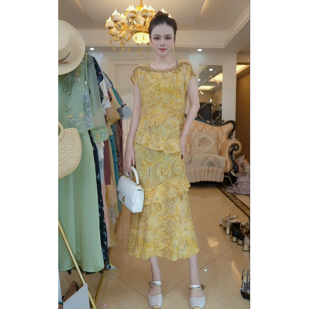法式夏季连衣裙2025新款高级感显瘦连衣裙套装J5182