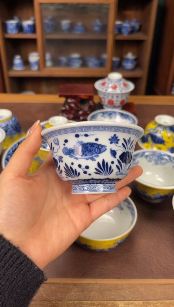 水造青花鱼藻杯杯