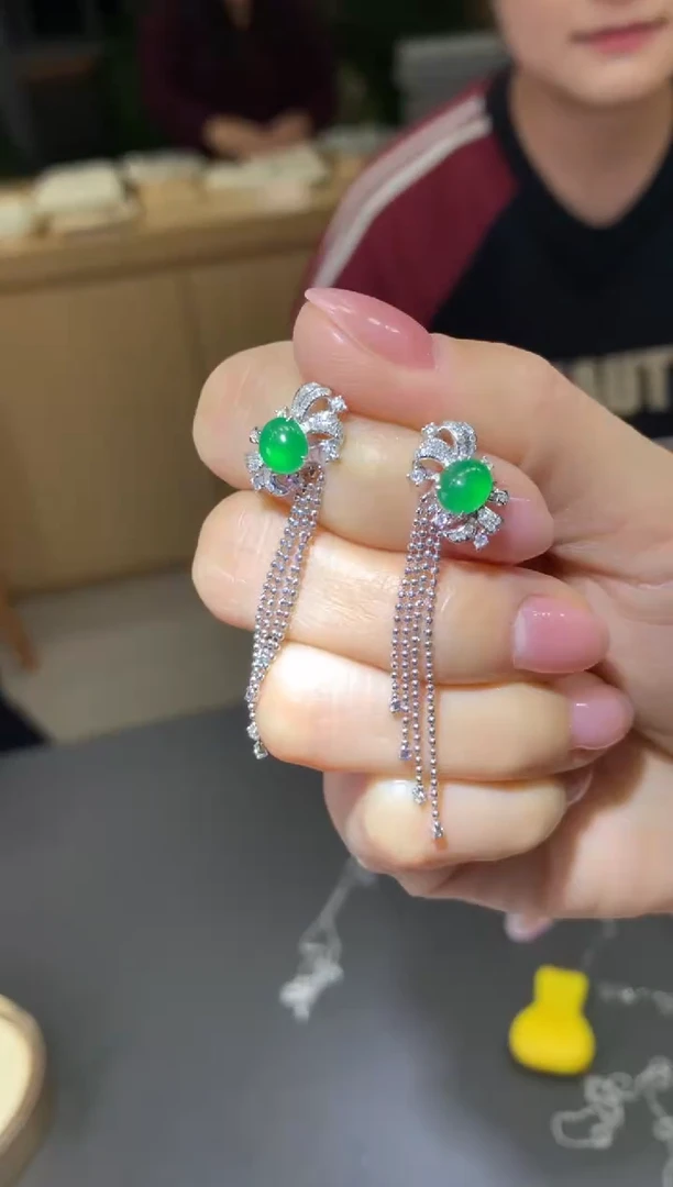 18K金镶嵌翡翠耳饰|不退不换