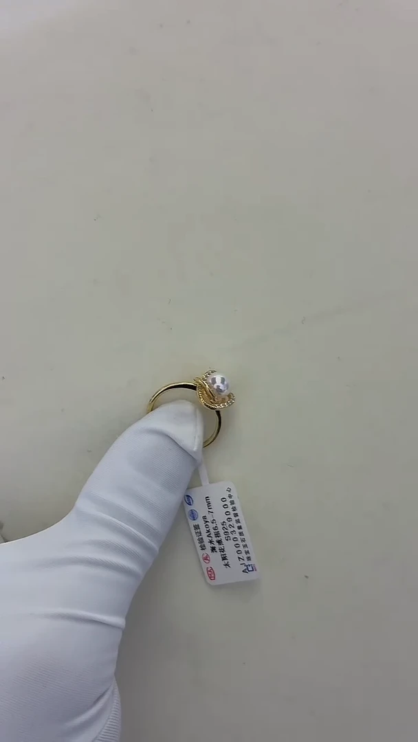 银S925镶嵌戒指海水珍珠Akoya 太阳花戒指 6.5-7MM