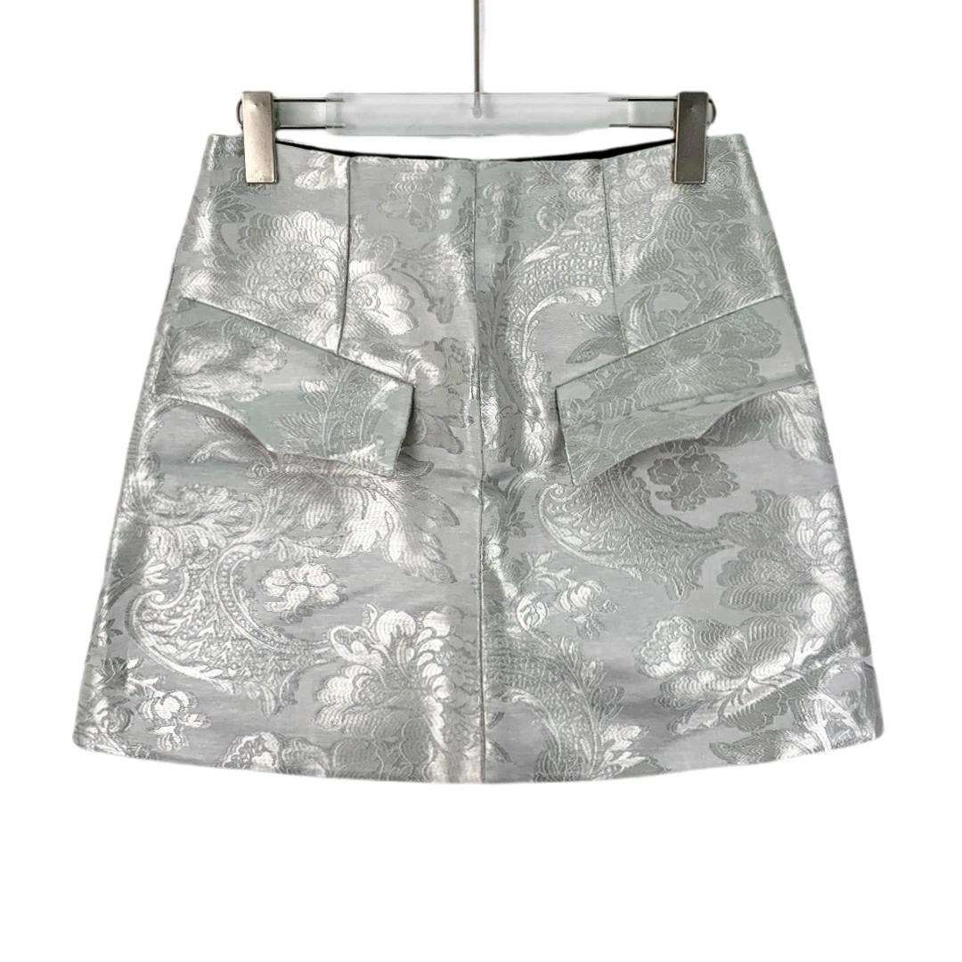 未使用 LouisVuitton/路易威登 EW0298 银色花卉半身裙 36 XS码