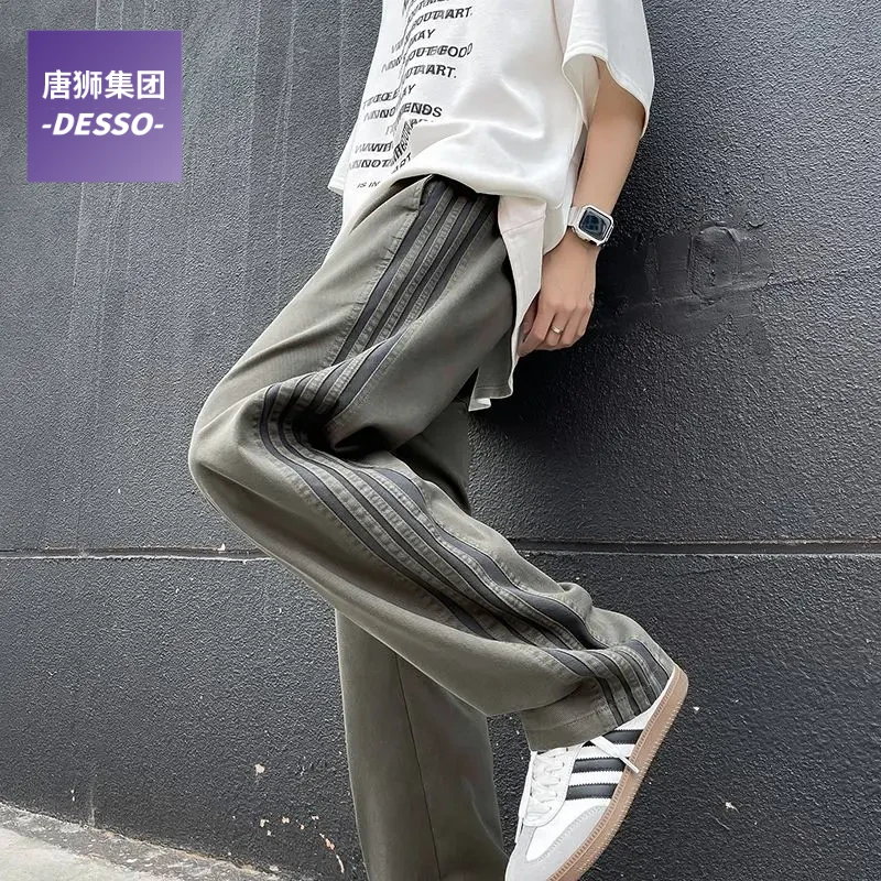 唐狮集团DESSO美式复古条纹裤子男款春秋季潮牌工装裤直筒休闲裤