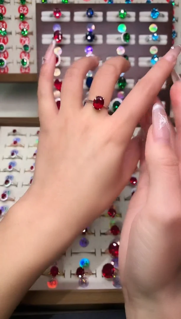 银S925镶嵌戒指红宝石8*10 酒红 银托