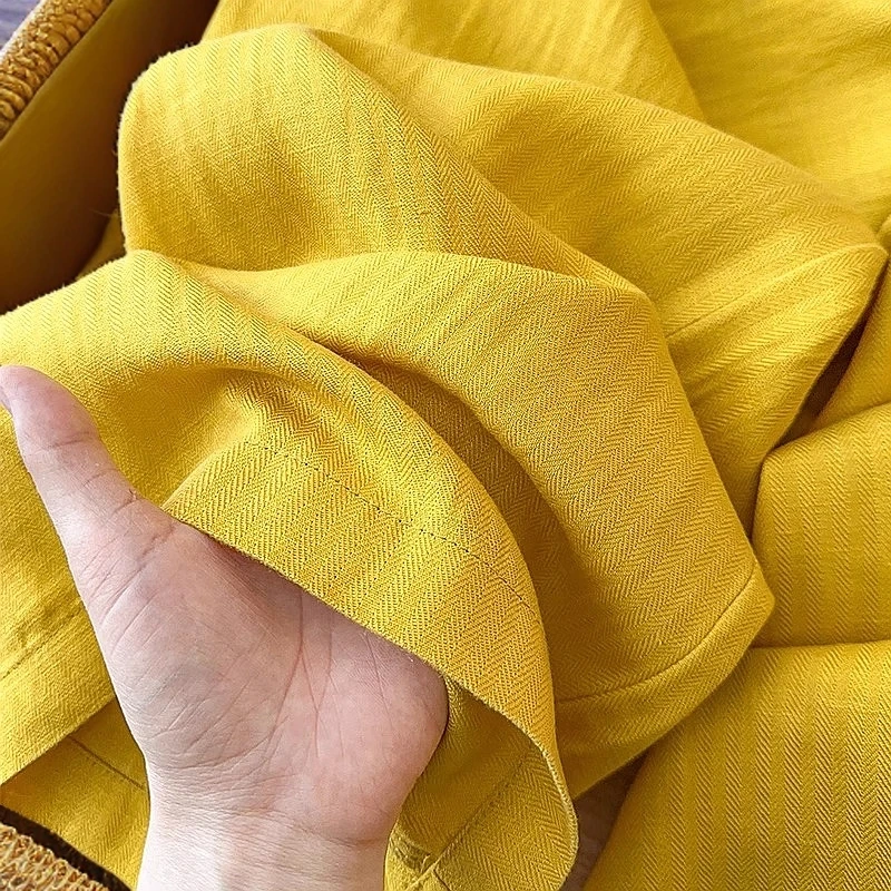 天丝亚麻轻奢黄色阔腿裤女夏季薄款2025新款蕾丝棉麻气质直筒裤子