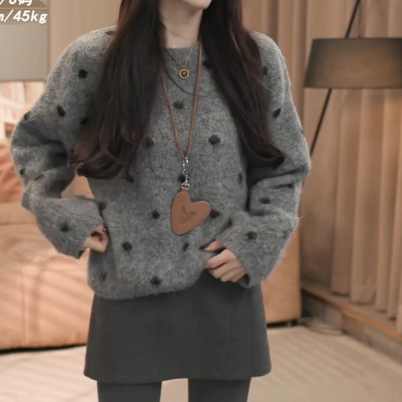 2025新款韩版休闲针织百搭波点宽松女慵懒风毛针织衫LK2507432