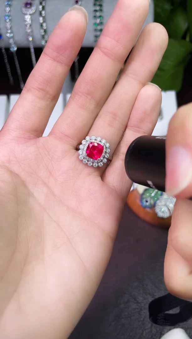 合金合成钻石红宝戒指