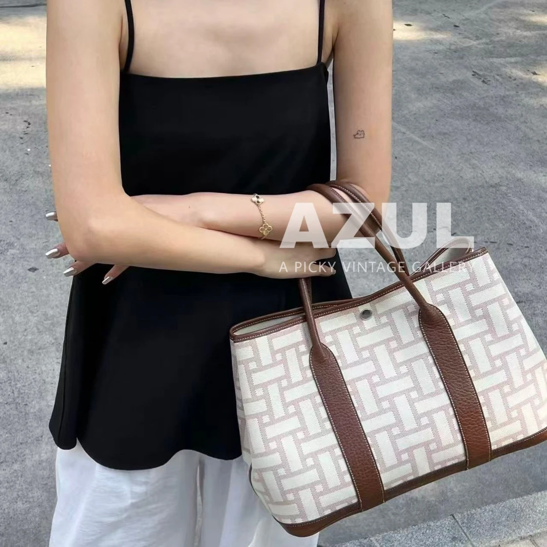 95新 Hermes/爱马仕 帆布Garden花园36拼negonda皮手提包49773