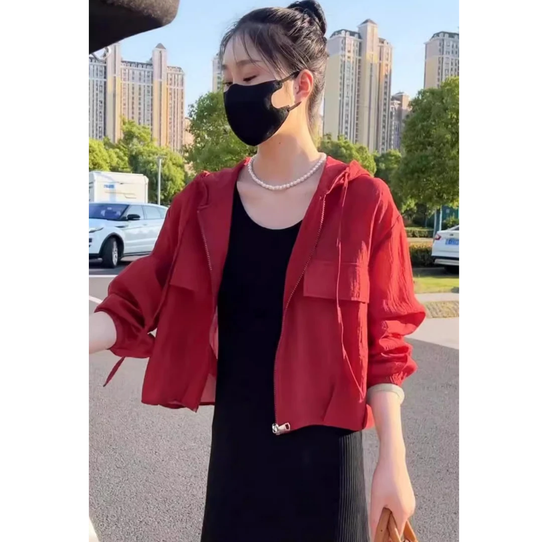 高级感连帽防晒衣女薄纱2025新款夏季宽松小个子透气防晒衫短外套