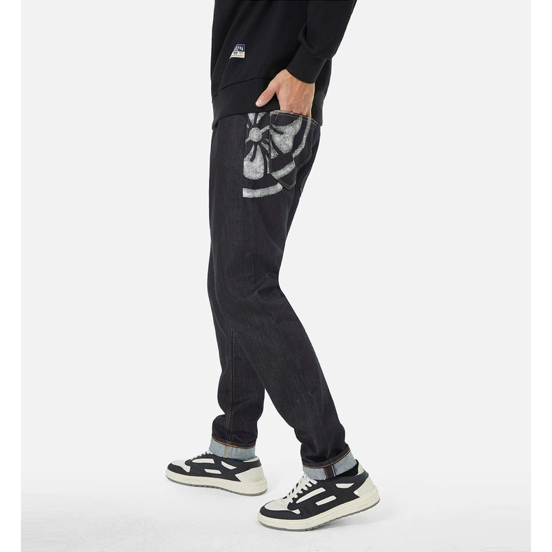 EVISU 男士家花和商标印花休闲直筒牛仔裤2EAADM4JE124417DN