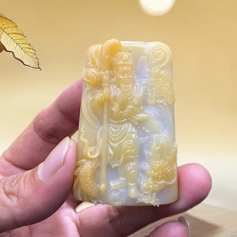 缅甸翡翠挂件 御龙关公 包抛光3天 尺寸63/39/10.2