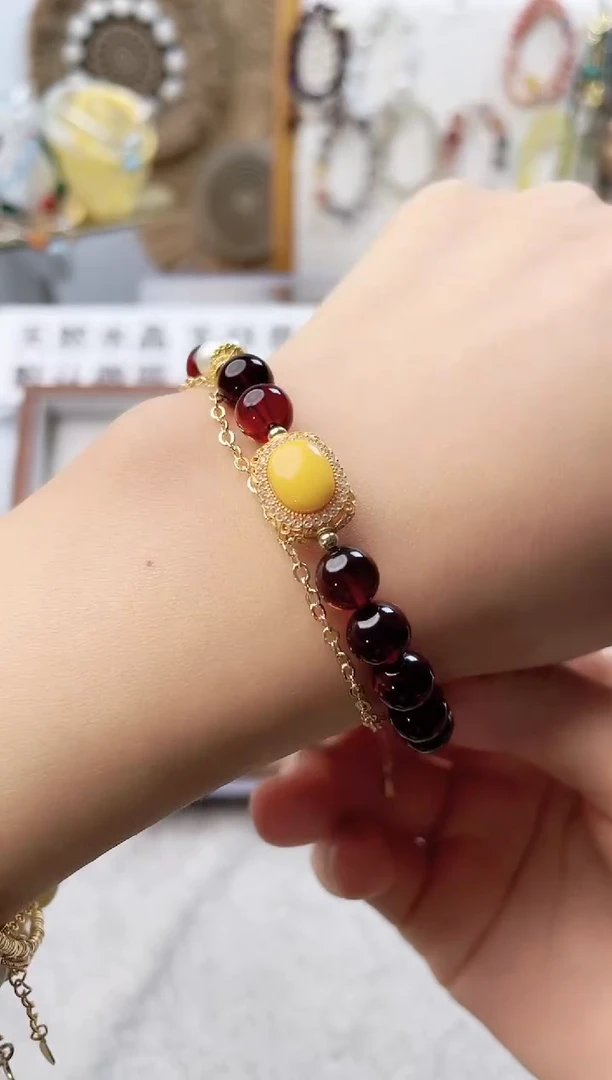 手串血珀银S925镶嵌淸**渡血泊手串