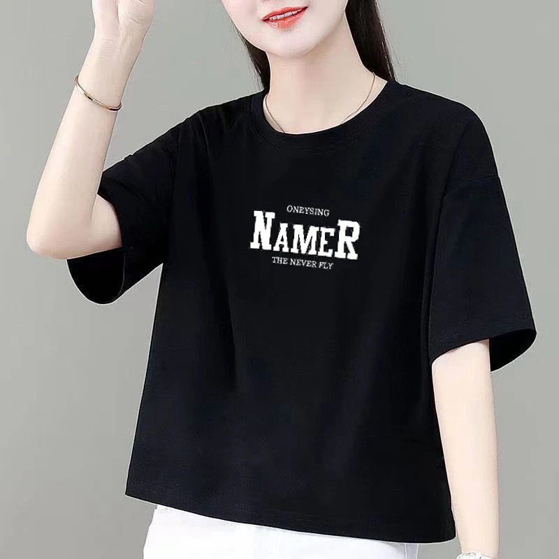 2025纯棉短款夏天爆款短袖T恤女宽松小个子百搭洋气上衣潮流ins