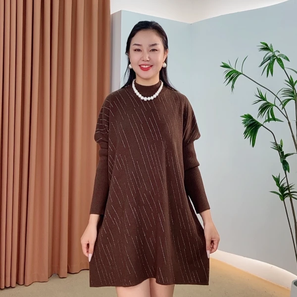 478针织时尚女士网红秋冬提花百搭休闲打底加厚女装连衣裙
