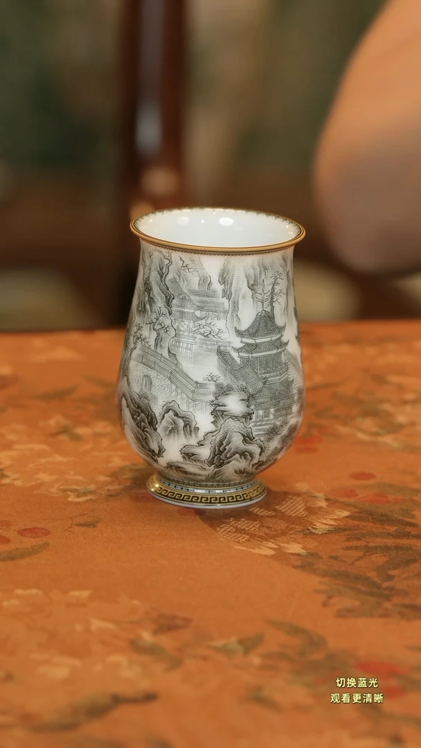 宁****商手绘墨彩精工重工大明宫闻香杯