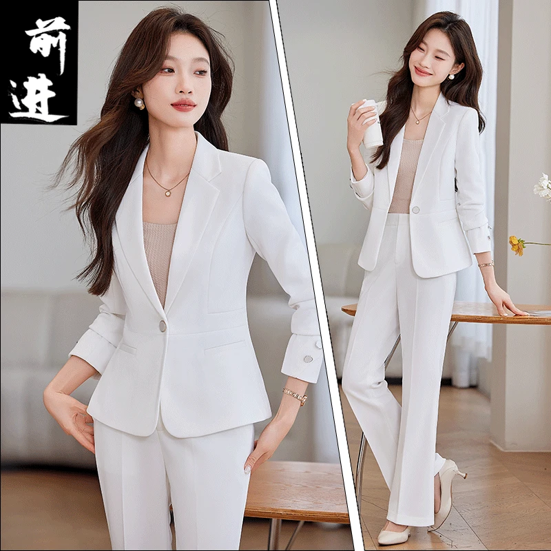 高端优雅白色短款小西装套装女气质修身韩版小个子休闲西服两件套