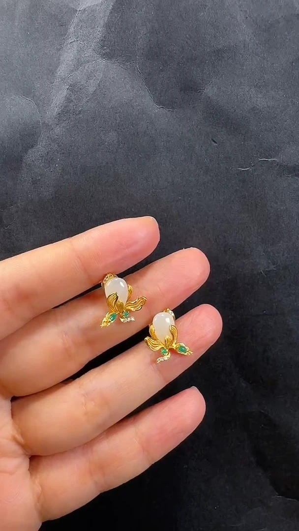 银S925镶嵌和田玉耳饰耳钉