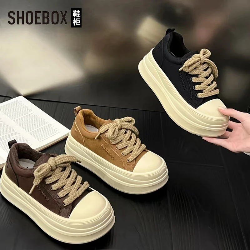 SHOEBOX鞋柜大头面包鞋女厚底百搭松糕板鞋2025秋季轻便运动鞋