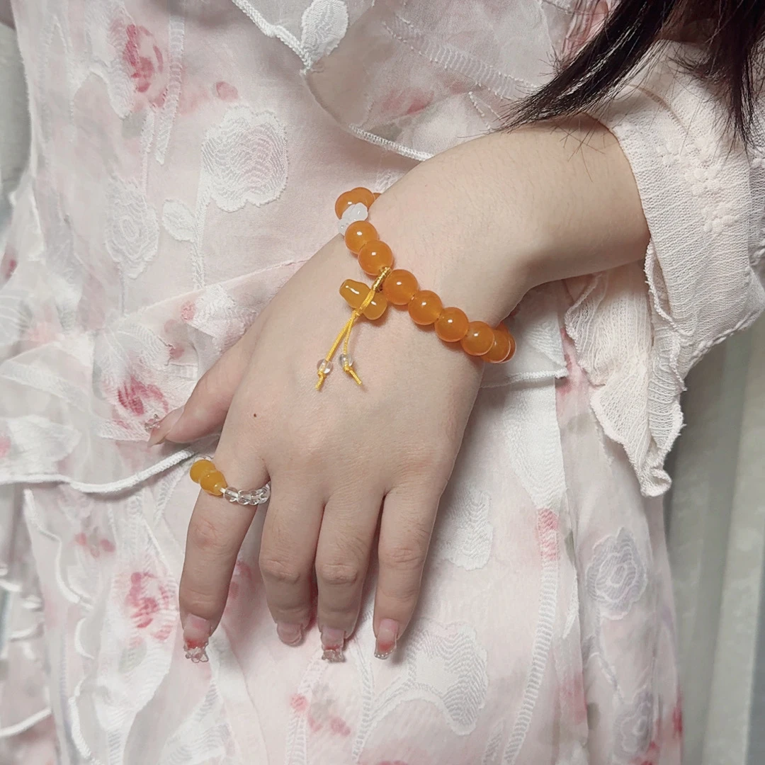 非金属玻璃手链 仙女手工手作素款原创设计首饰黄色精美【散珠】