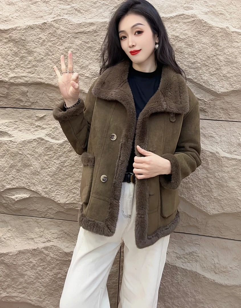 yipinyuxi/依品羽茜2025新年战袍时尚气质女士皮毛一体外套女大衣