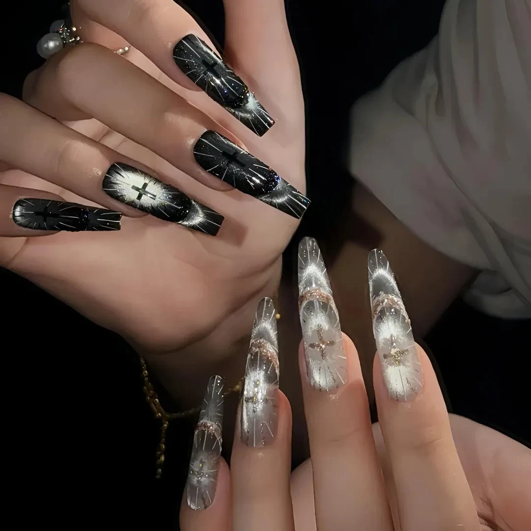 【神谕圣光】高级感轻奢重工手绘猫眼手工美甲穿戴甲片2025爆款推荐