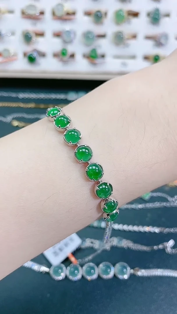 手链翡翠银S925镶嵌天然翡翠