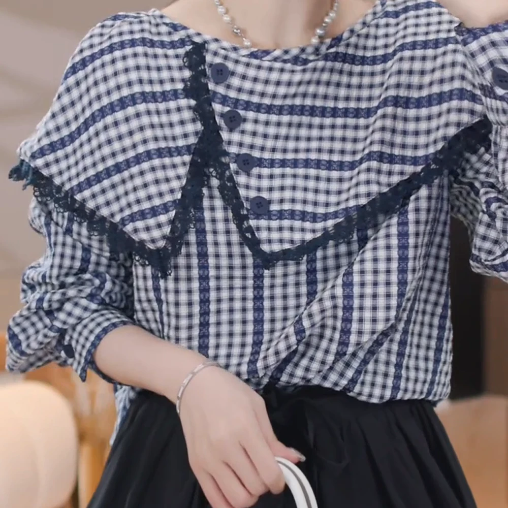 2025春季新款时尚气质百搭小众设计款荷叶领衬衫女