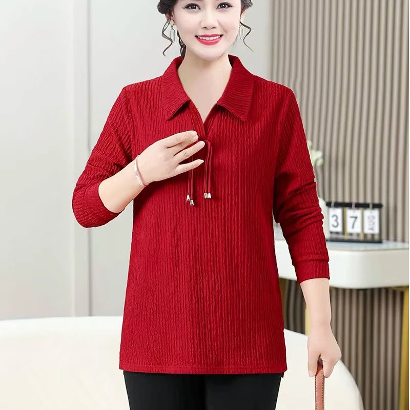 2025春季新款长袖T恤女时尚洋气宽松大码显瘦中长款妈妈装打底衫