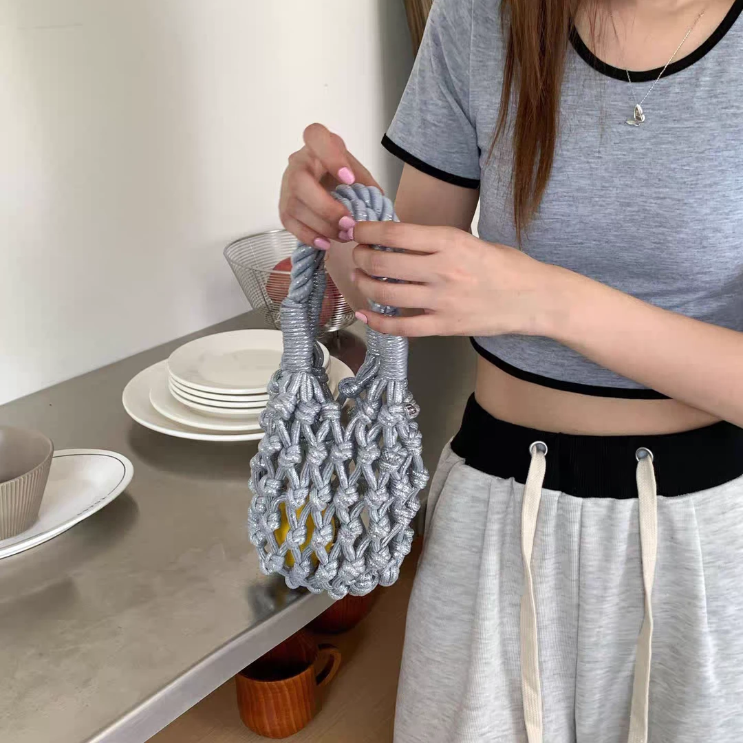 【工厂直销】闪亮镂空手工编织手拎包