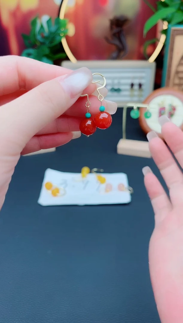 玛瑙/玉髓耳饰银S925镶嵌424000