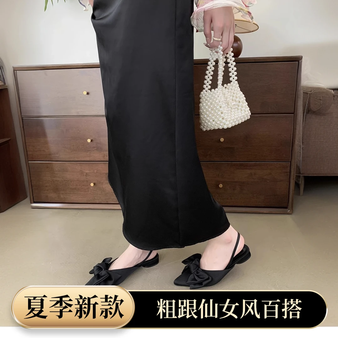 蝴蝶结轻奢凉鞋夏季新款单鞋气质时尚夏天穿裙子专用鞋子百搭外穿