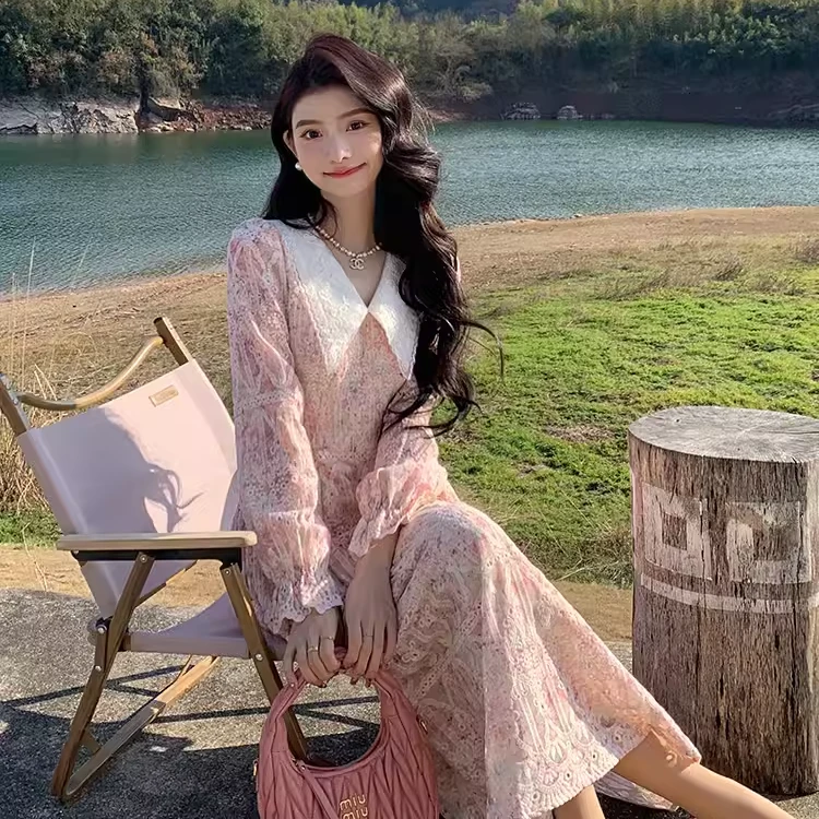 薇宝儿塔塔【花满楼】2024年原创新款显瘦收腰连衣裙-3V346G