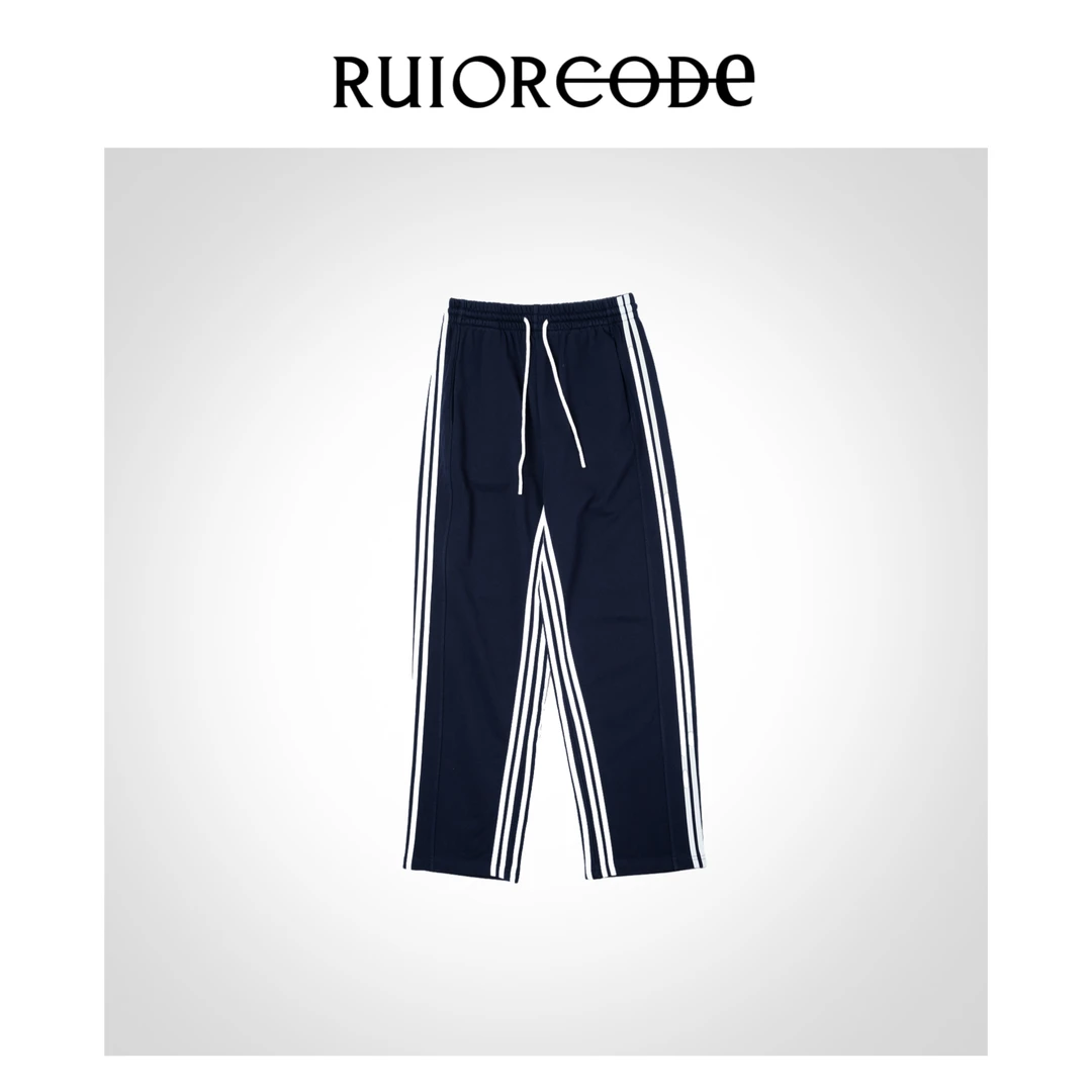 【RUIORCODE】校园风白边直筒休闲运动卫裤 理性消费