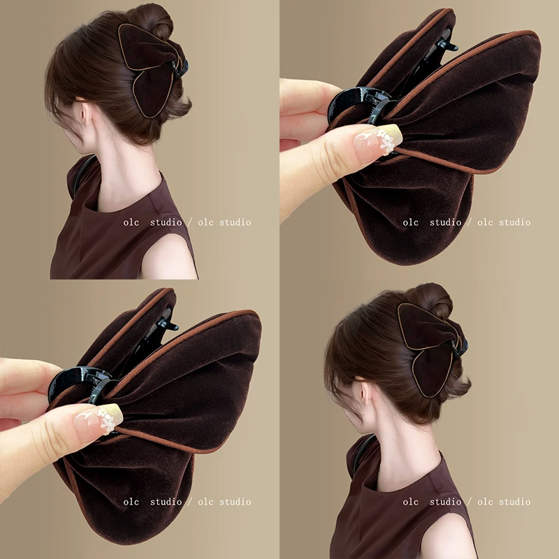 丝绒质感~三角头发抓夹女高级感2025新气质后脑勺盘发鲨鱼夹发饰