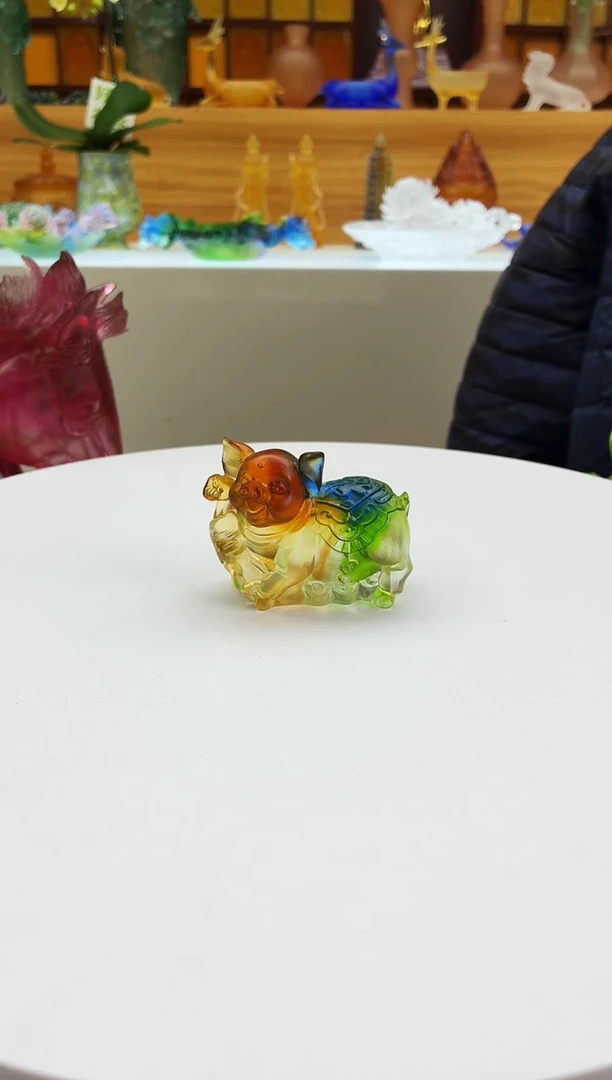 手工艺品琉璃福猪茶宠小摆件彩色