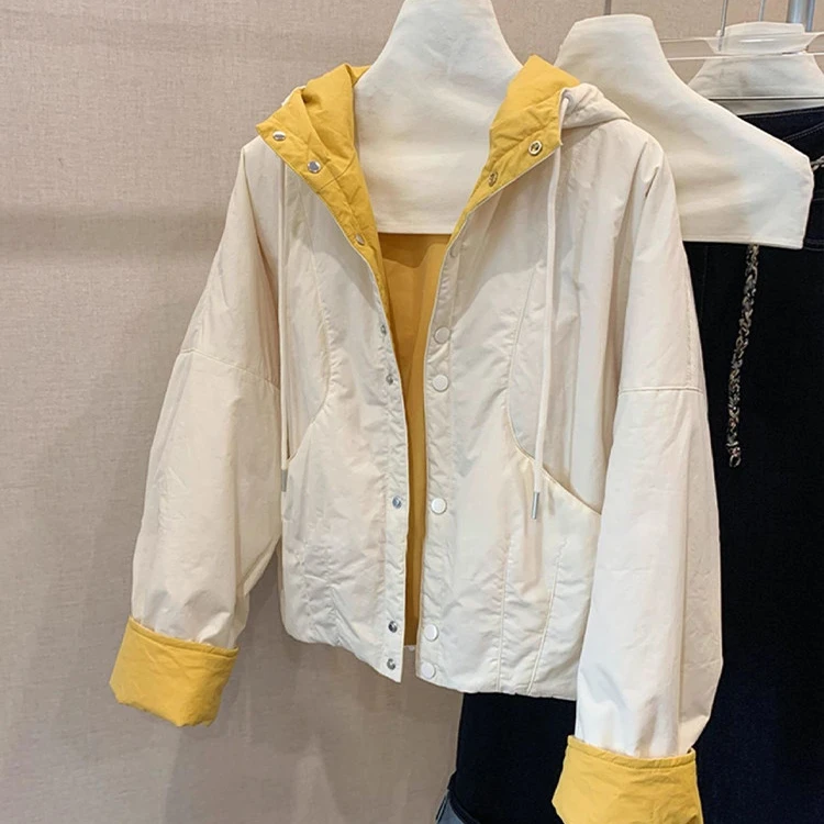 小众设计感别致撞色连帽棉服外套2025秋冬宽松慵懒风宽松显瘦棉衣