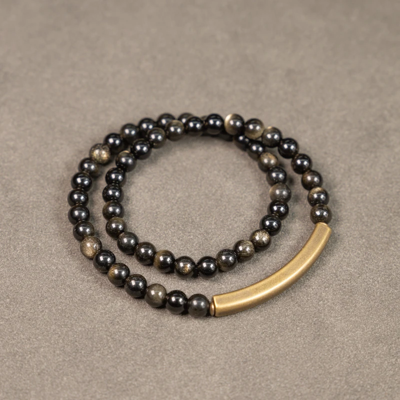 黄铜手链 小众设计圆珠子双圈手串 复古简约个性情侣手链男女款