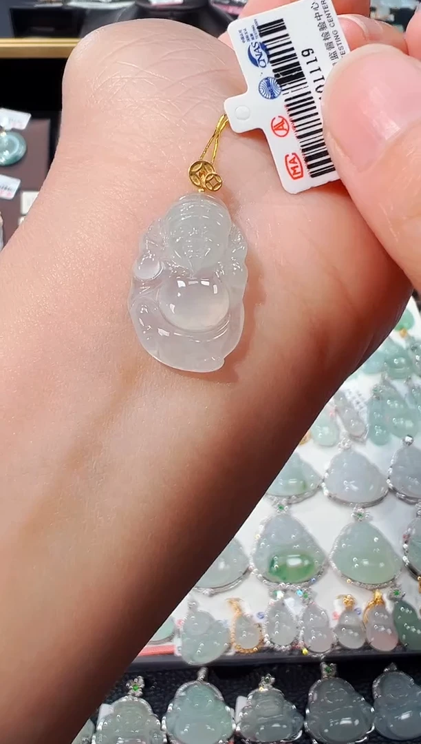 【闪购商品】翡翠吊坠(不含链)18K金镶嵌财神爷吊坠1119