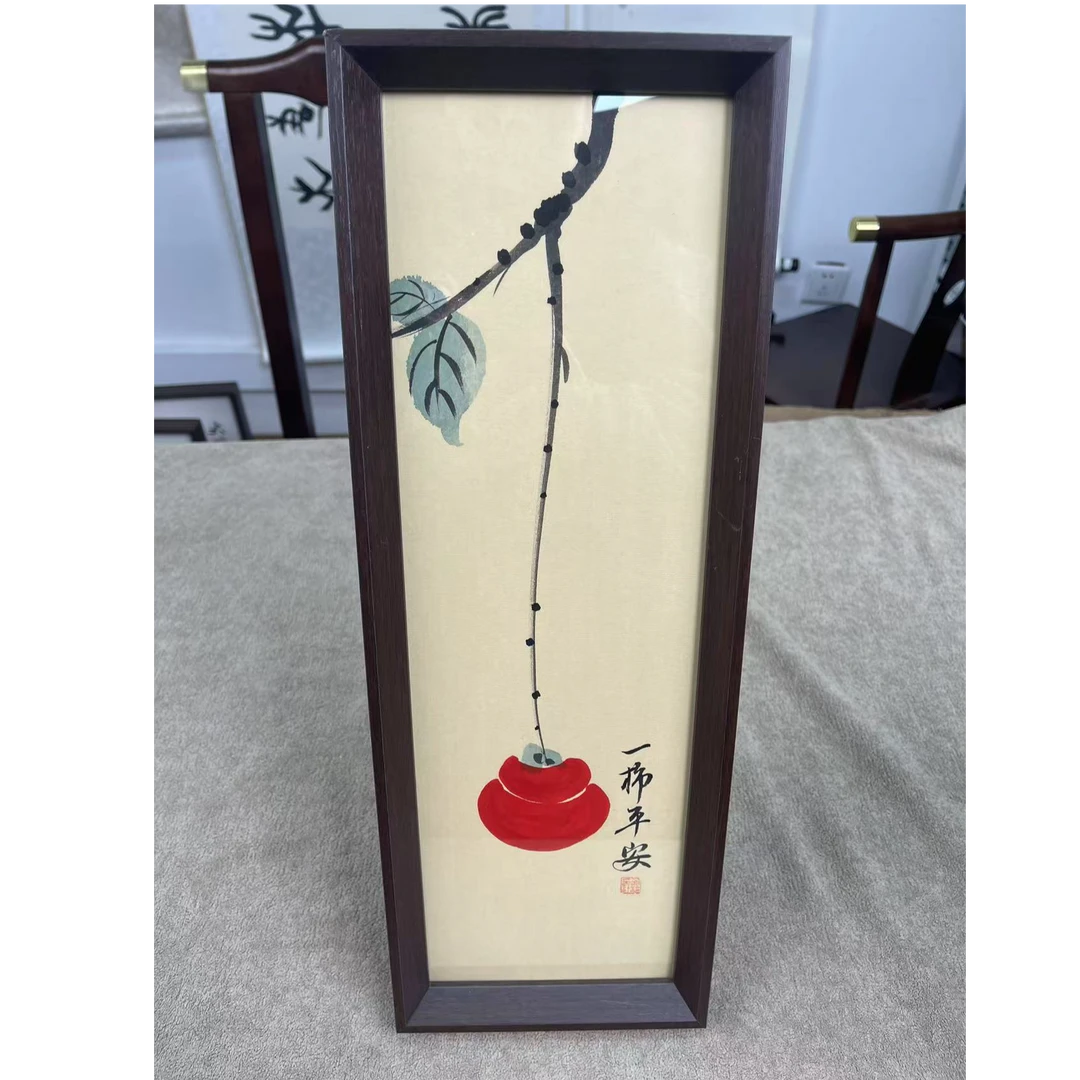 西泠文创书画组不落名国画作品多样性-带框-13*40一柿平安