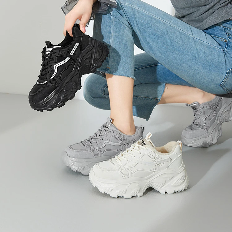 大东女鞋厚底老爹鞋女秋冬新款加绒加厚舒适保暖外穿休闲鞋子0358