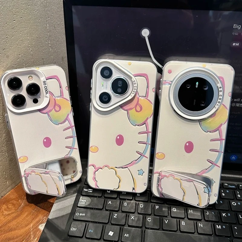 粉色KT猫适用苹果16/iPhone15华为oppo防摔vivo手机壳彩银可爱女