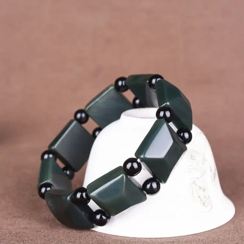 新疆和田玉青玉方牌四方来财手排手链男士和田玉手串塔青和田玉