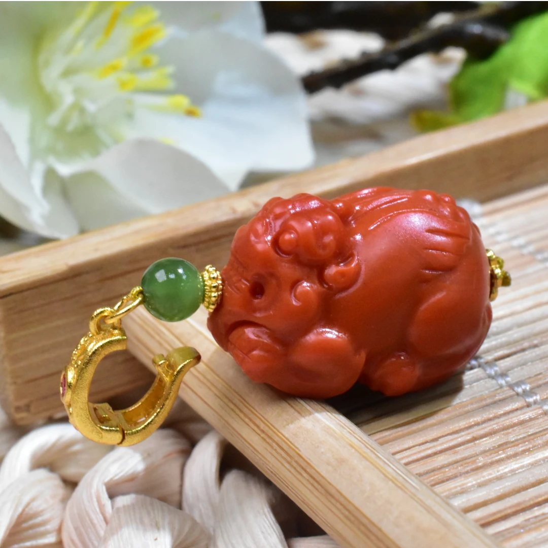 SJ【一九珠宝】高品保山南红貔貅吊坠-卡18mm-19mm-S925银  YJ3072