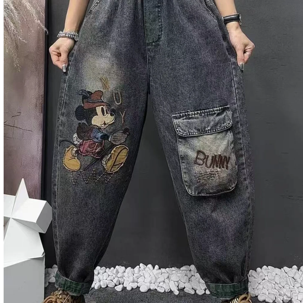 新款8508无弹蓝色大兜老爹裤牛仔九分春秋时尚高腰百搭女士水洗