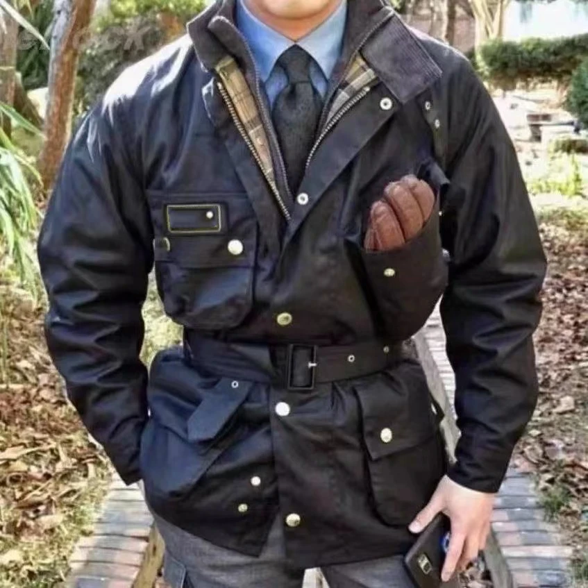 Engbarbour international黑色4袋国际机车夹克立领外套复古现货