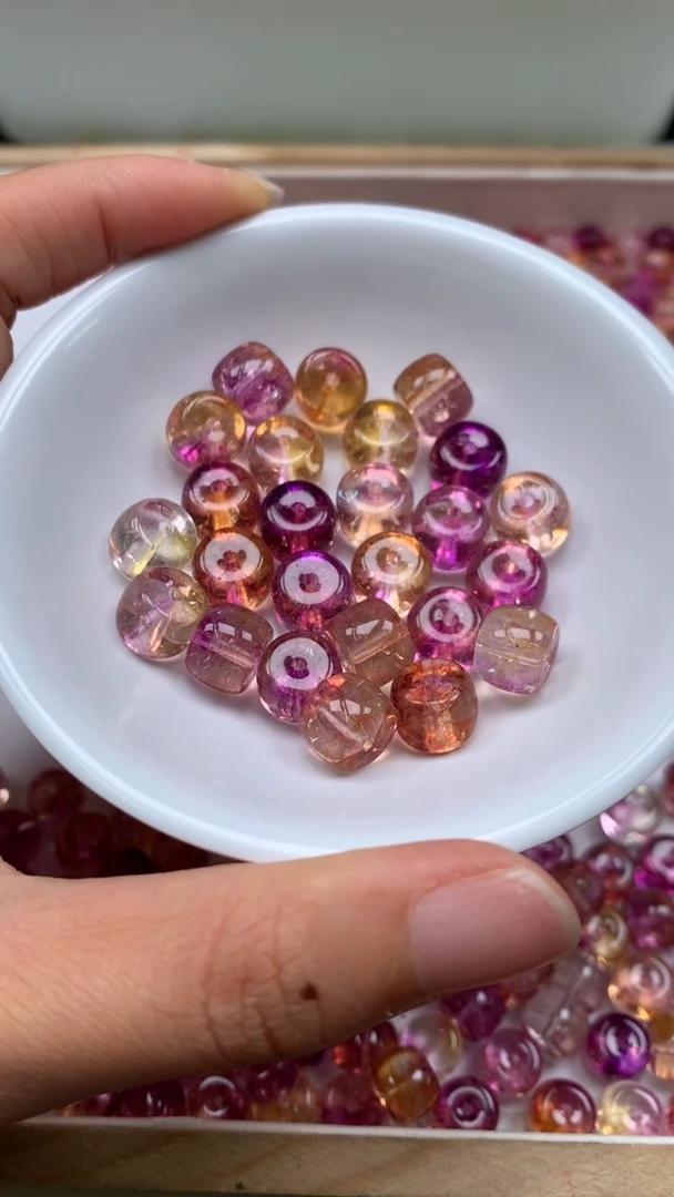 未镶嵌珠宝半成品水晶585 紫黄幽灵墩墩珠10*9mm10个8元
