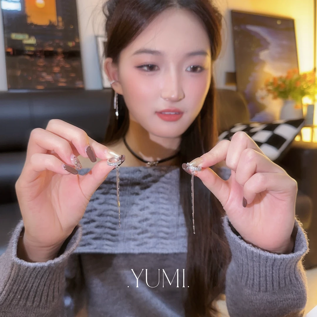 铜合金耳饰 长流苏耳骨夹～小众设计无耳洞气质耳夹长款个性耳饰