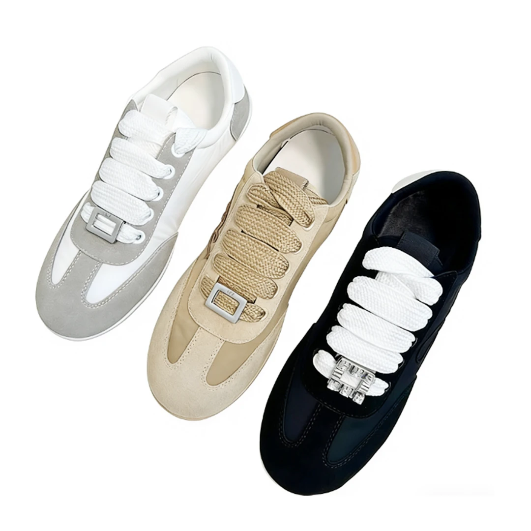 真皮女鞋25秋季新款经典方扣德训鞋刺绣平底时尚休闲鞋德训鞋