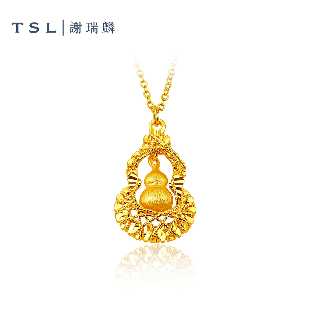 TSL/谢瑞麟足金5G葫芦项链套链招财转运高级感穿搭爆闪福禄金丝